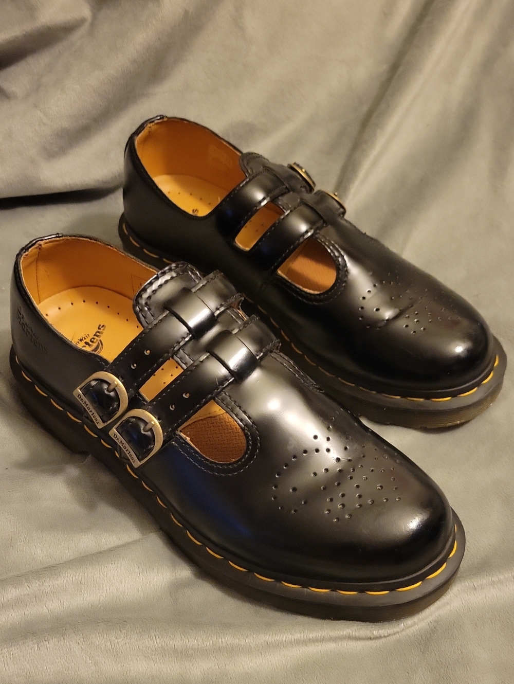Dr. Martens Black Leather Double Buckle Mary Jane Shoes